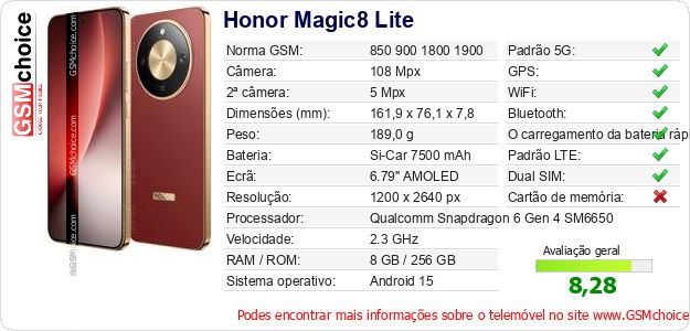 Honor Magic8 Lite Especificações técnicas do telemóvel Honor Magic8 Lite Especificações técnicas do telemóvel