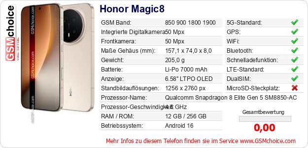 Honor Magic8 technische Daten Honor Magic8 technische Daten
