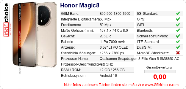 Honor Magic8 technische Daten Honor Magic8 technische Daten