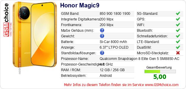 Honor Magic9 technische Daten Honor Magic9 technische Daten