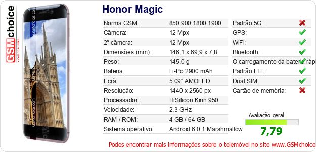 Honor Magic Especificações técnicas do telemóvel 