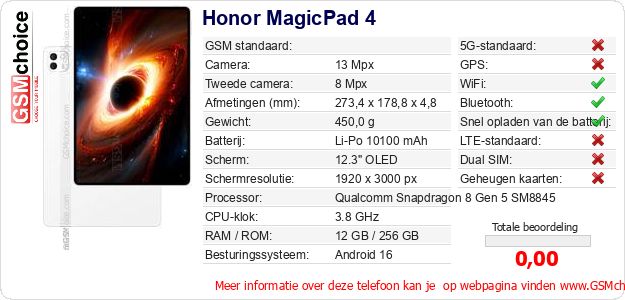 Honor MagicPad 4 Technische gegevens Honor MagicPad 4 Technische gegevens