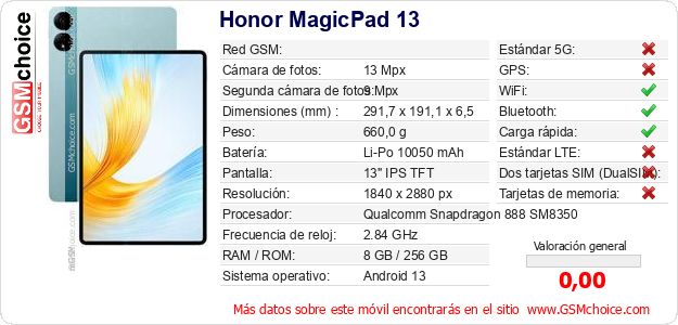 Honor MagicPad 13 Datos técnicos del móvil Honor MagicPad 13 Datos técnicos del móvil