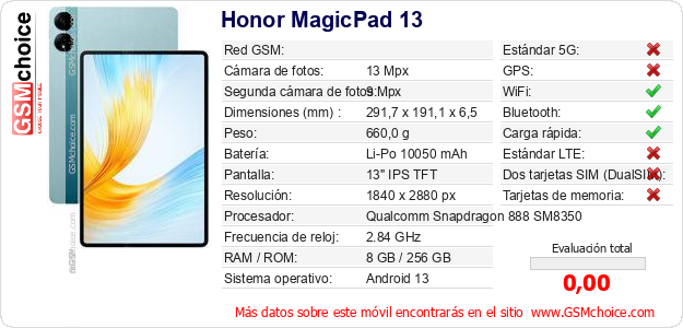 Honor MagicPad 13 Datos técnicos del móvil Honor MagicPad 13 Datos técnicos del móvil