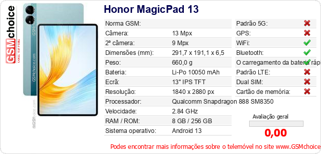 Honor MagicPad 13 Especificações técnicas do telemóvel Honor MagicPad 13 Especificações técnicas do telemóvel