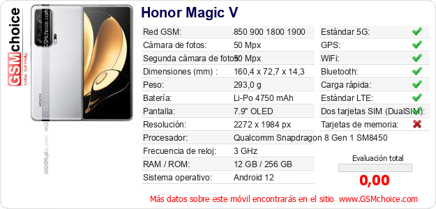 Honor Magic V Datos técnicos del móvil 
