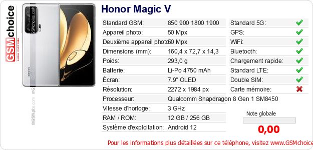 Honor Magic V Fiche technique Honor Magic V Fiche technique