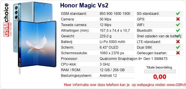 Honor Magic Vs2 Technische gegevens 