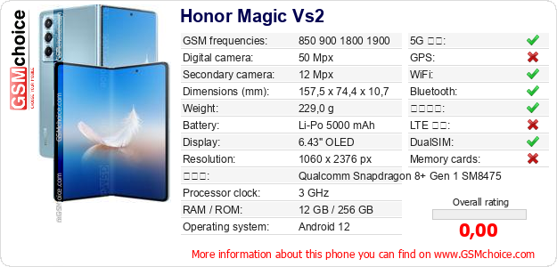 Honor Magic Vs2 手機技術數據