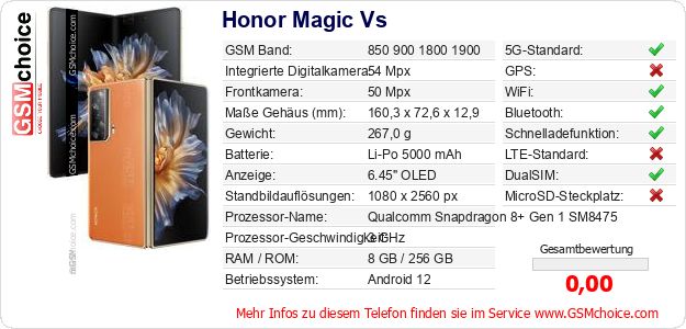 Honor Magic Vs technische Daten Honor Magic Vs technische Daten