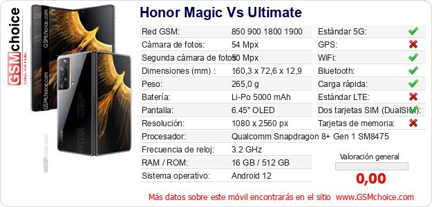 Honor Magic Vs Ultimate Datos técnicos del móvil Honor Magic Vs Ultimate Datos técnicos del móvil