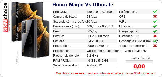 Honor Magic Vs Ultimate Datos técnicos del móvil  Honor Magic Vs Ultimate Datos técnicos del móvil
