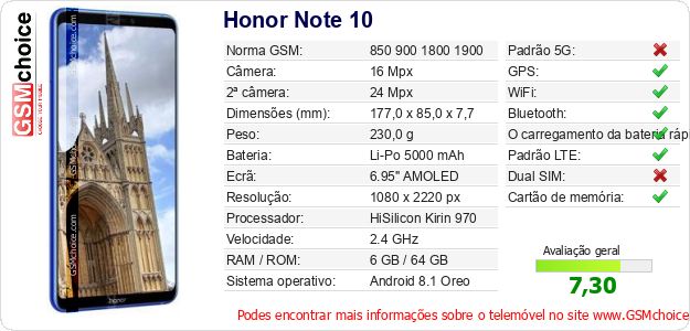 Honor Note 10 Especificações técnicas do telemóvel 