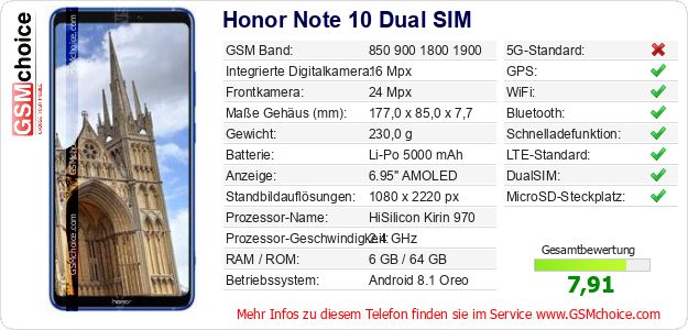 Honor Note 10 Dual SIM technische Daten Honor Note 10 Dual SIM technische Daten