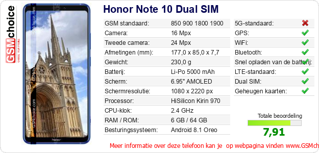 Honor Note 10 Dual SIM Technische gegevens 
