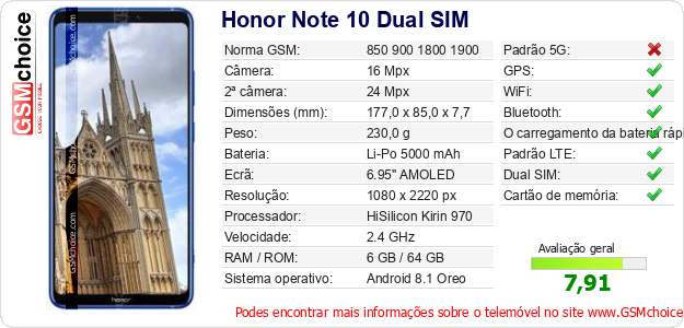 Honor Note 10 Dual SIM Especificações técnicas do telemóvel Honor Note 10 Dual SIM Especificações técnicas do telemóvel