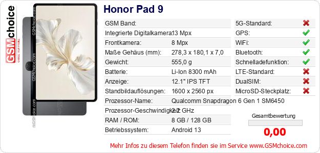 Honor Pad 9 technische Daten Honor Pad 9 technische Daten