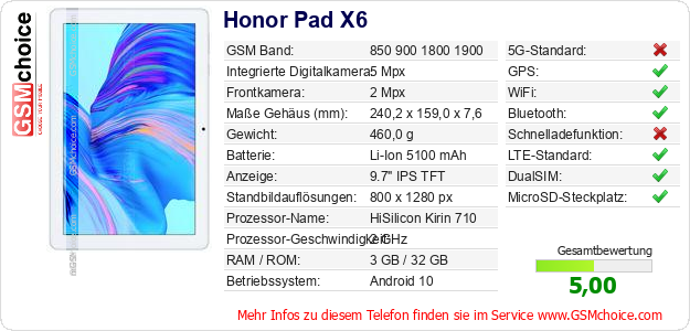 Honor Pad X6 technische Daten Honor Pad X6 technische Daten