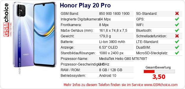 Honor Play 20 Pro technische Daten Honor Play 20 Pro technische Daten