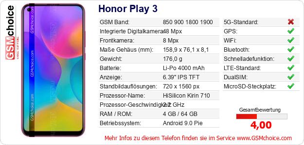 Honor Play 3 technische Daten Honor Play 3 technische Daten