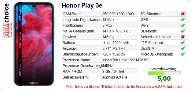Honor Play 3e technische Daten Honor Play 3e technische Daten