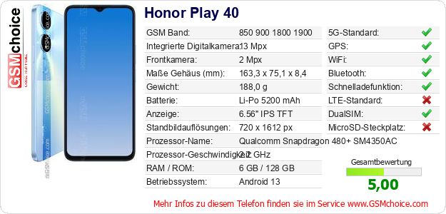 Honor Play 40 technische Daten Honor Play 40 technische Daten