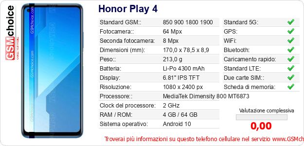 Honor Play 4 Dati tecnici di telefono cellulare Honor Play 4 Dati tecnici di telefono cellulare