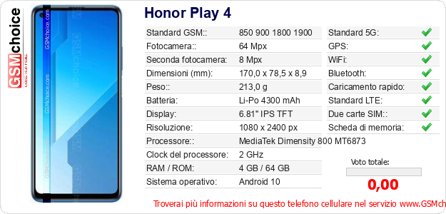 Honor Play 4 Dati tecnici di telefono cellulare Honor Play 4 Dati tecnici di telefono cellulare