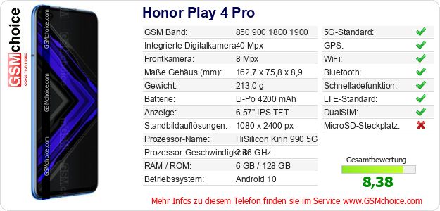 Honor Play 4 Pro technische Daten Honor Play 4 Pro technische Daten