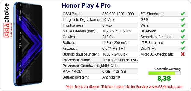 Honor Play 4 Pro technische Daten Honor Play 4 Pro technische Daten