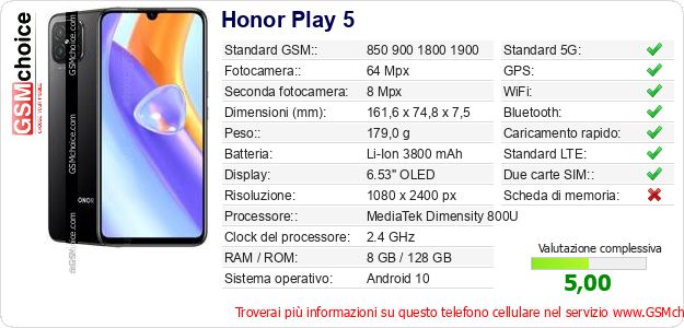 Honor Play 5 Dati tecnici di telefono cellulare 
