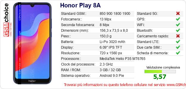 Honor Play 8A Dati tecnici di telefono cellulare Honor Play 8A Dati tecnici di telefono cellulare