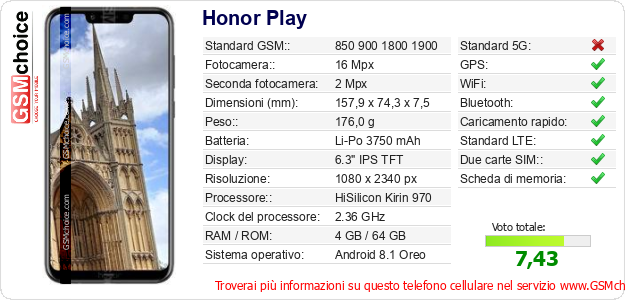Honor Play Dati tecnici di telefono cellulare Honor Play Dati tecnici di telefono cellulare