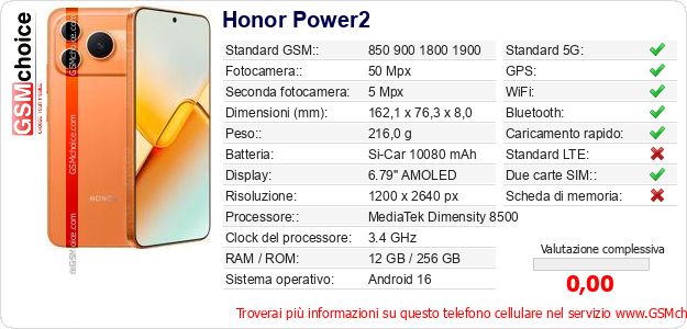 Honor Power2 Dati tecnici di telefono cellulare 