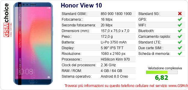 Honor View 10 Dati tecnici di telefono cellulare 