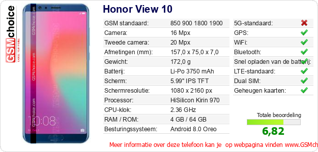 Honor View 10 Technische gegevens Honor View 10 Technische gegevens