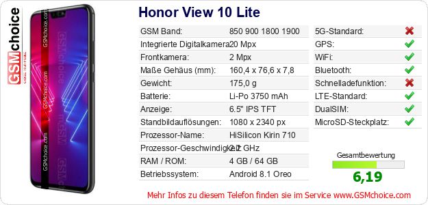 Honor View 10 Lite technische Daten Honor View 10 Lite technische Daten