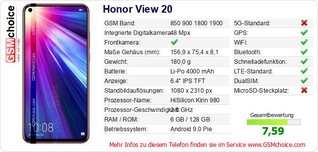 Honor View 20 technische Daten Honor View 20 technische Daten