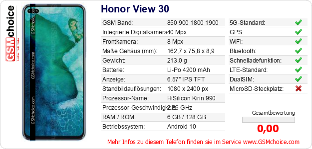 Honor View 30 technische Daten Honor View 30 technische Daten