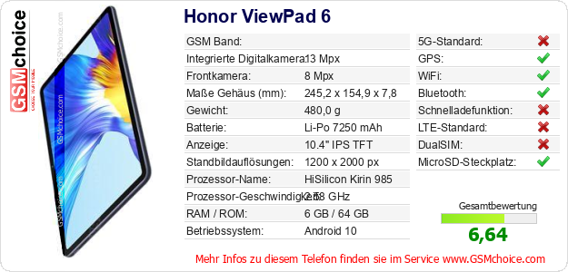 Honor ViewPad 6 technische Daten Honor ViewPad 6 technische Daten
