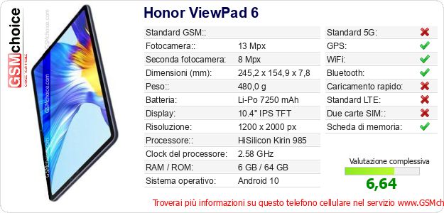 Honor ViewPad 6 Dati tecnici di telefono cellulare 