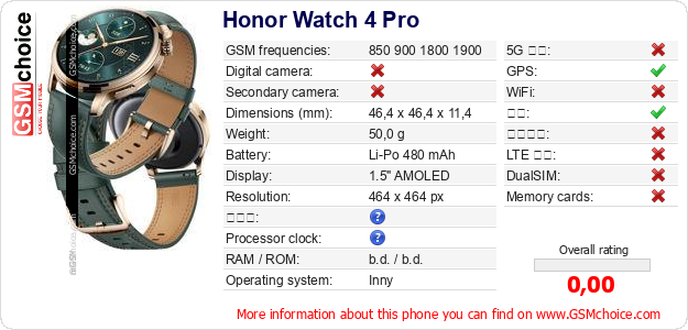 Honor Watch 4 Pro 手机技术数据