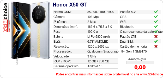 Honor X50 GT Especificações técnicas do telemóvel 