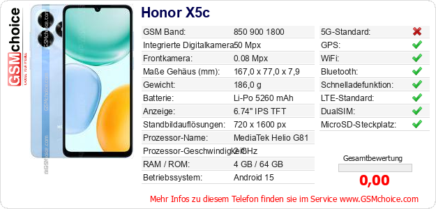Honor X5c technische Daten Honor X5c technische Daten