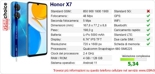 Honor X7 Dati tecnici di telefono cellulare Honor X7 Dati tecnici di telefono cellulare