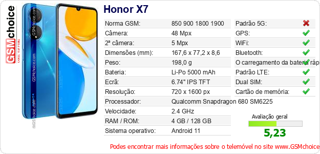 Honor X7 Especificações técnicas do telemóvel Honor X7 Especificações técnicas do telemóvel