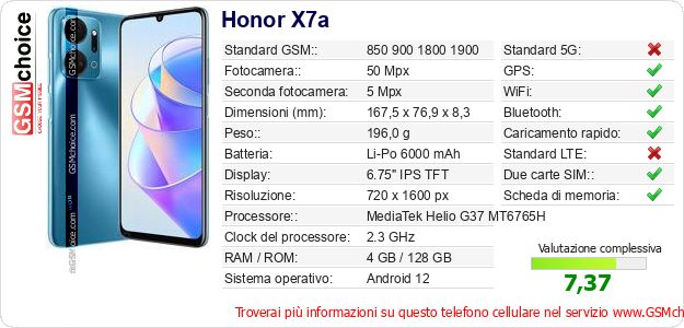Honor X7a Dati tecnici di telefono cellulare Honor X7a Dati tecnici di telefono cellulare