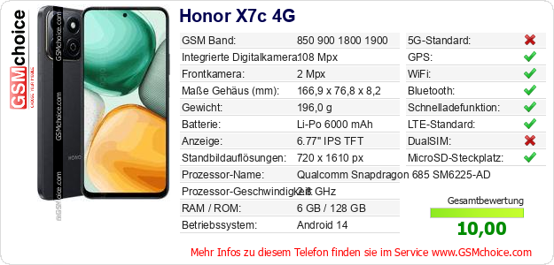 Honor X7c 4G technische Daten Honor X7c 4G technische Daten