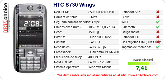 HTC S730 Wings Datos técnicos del móvil HTC S730 Wings Datos técnicos del móvil