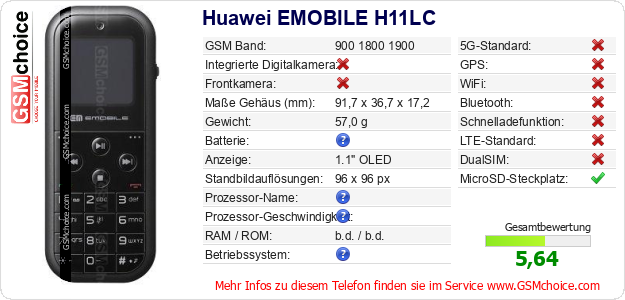 Huawei EMOBILE H11LC technische Daten Huawei EMOBILE H11LC technische Daten